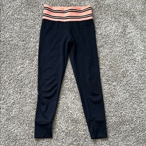 Olympia Vix Black Leggings with Pink Striped High Waisted Band Size Small